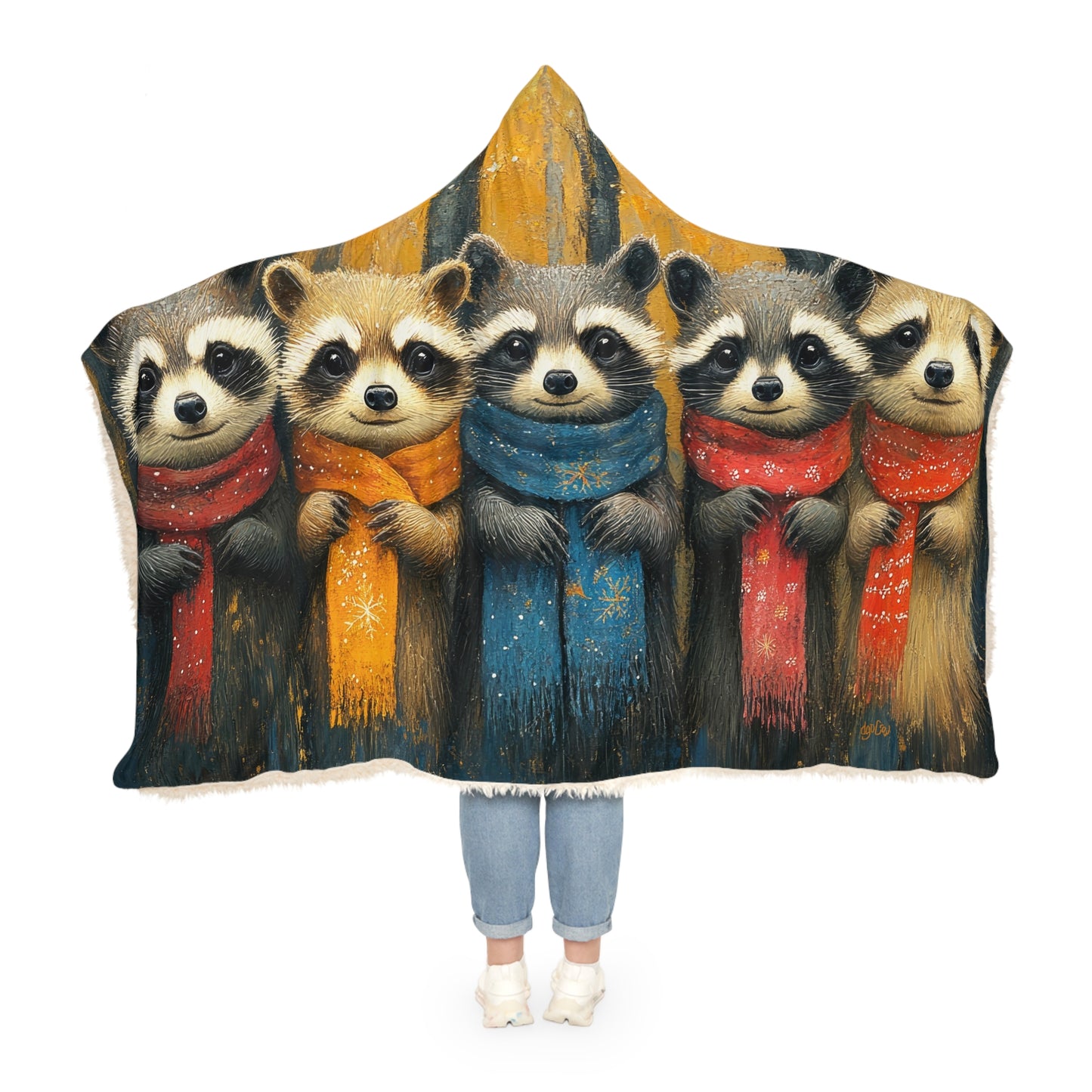 LITTLE WINTER RACOONS - Hooded Fleece Blanket