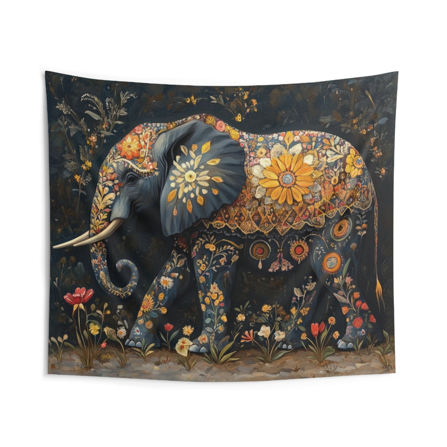 FLORAL ELEPHANT BOUNTY - Wall Tapestry