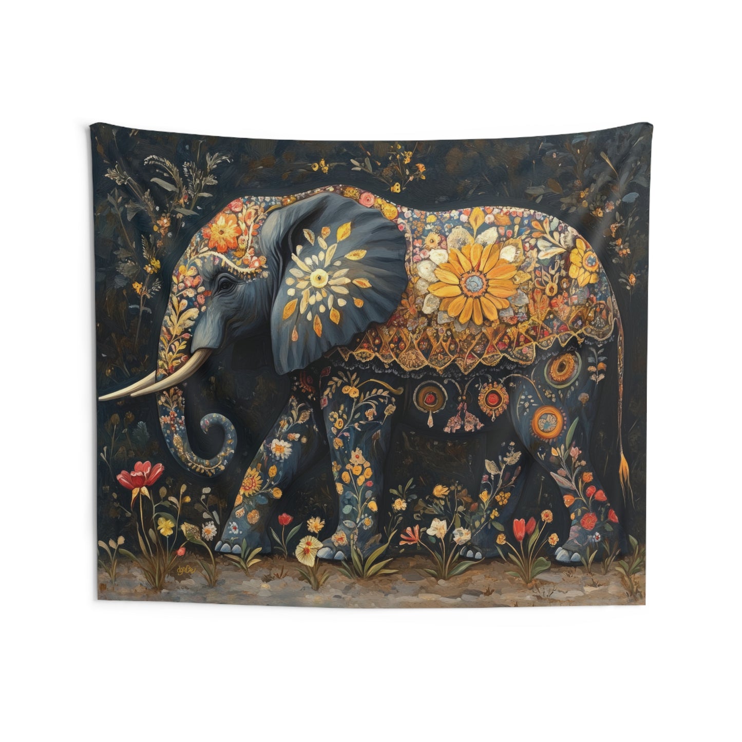 FLORAL ELEPHANT BOUNTY - Wall Tapestry