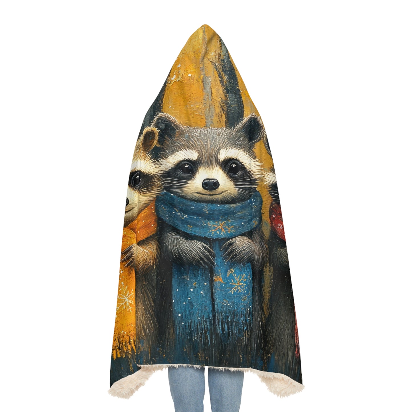 LITTLE WINTER RACOONS - Hooded Fleece Blanket