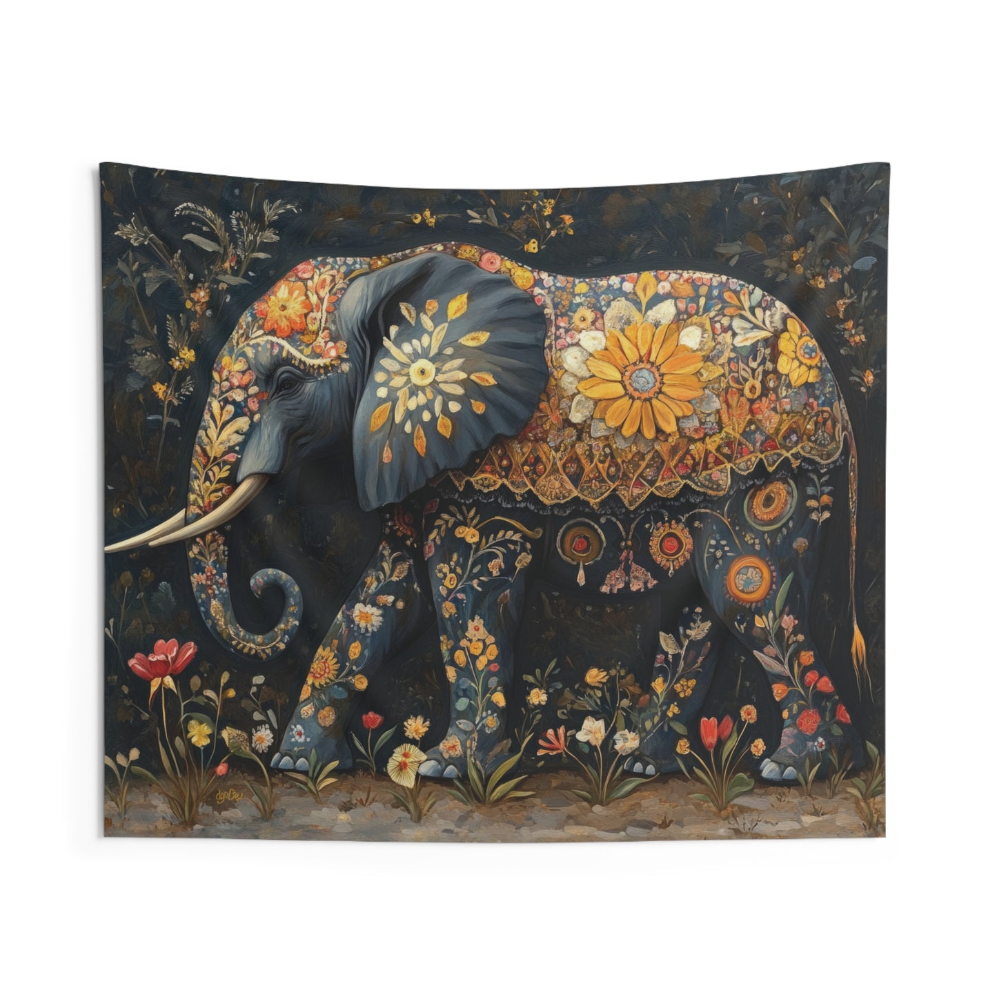 FLORAL ELEPHANT BOUNTY - Wall Tapestry