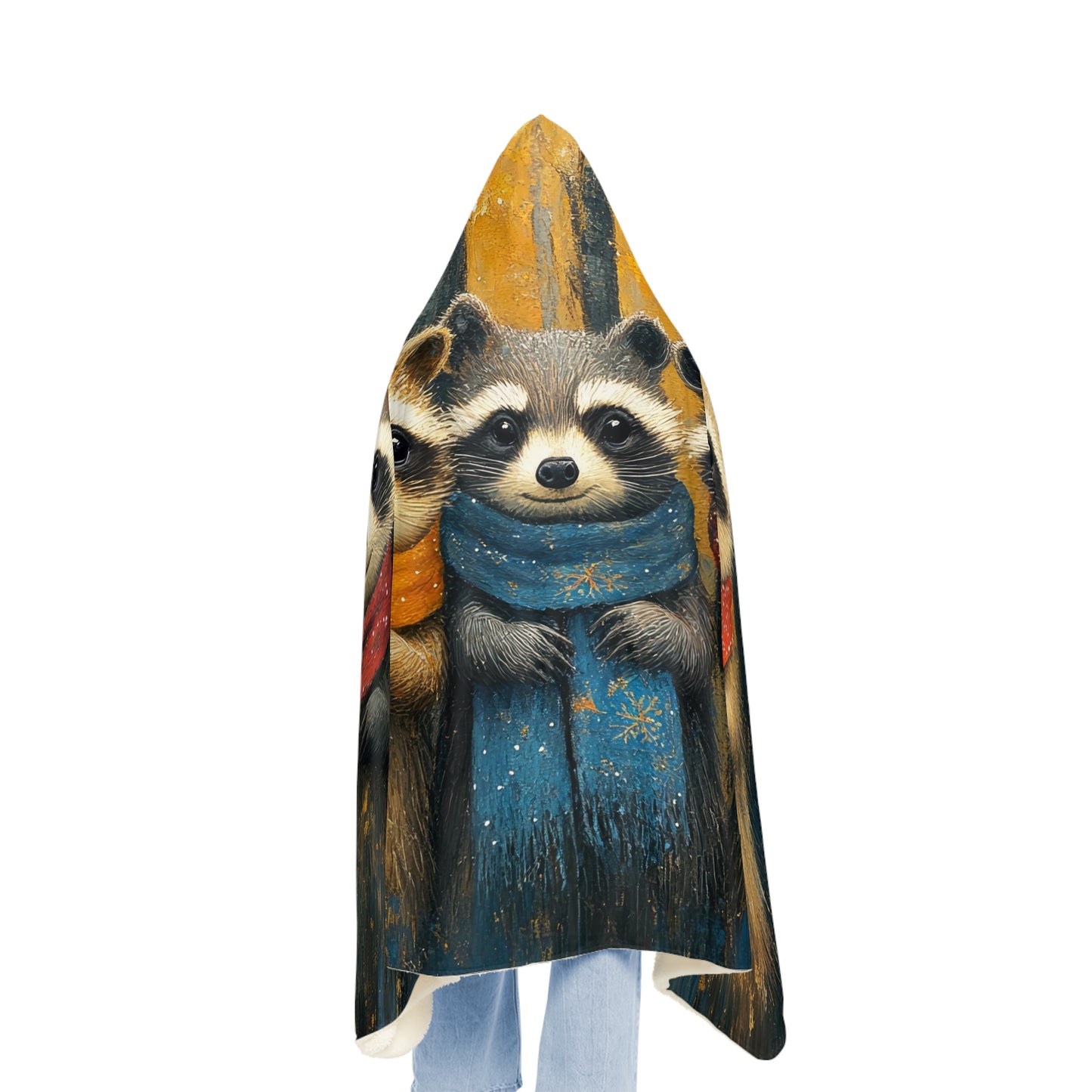 LITTLE WINTER RACOONS - Hooded Fleece Blanket