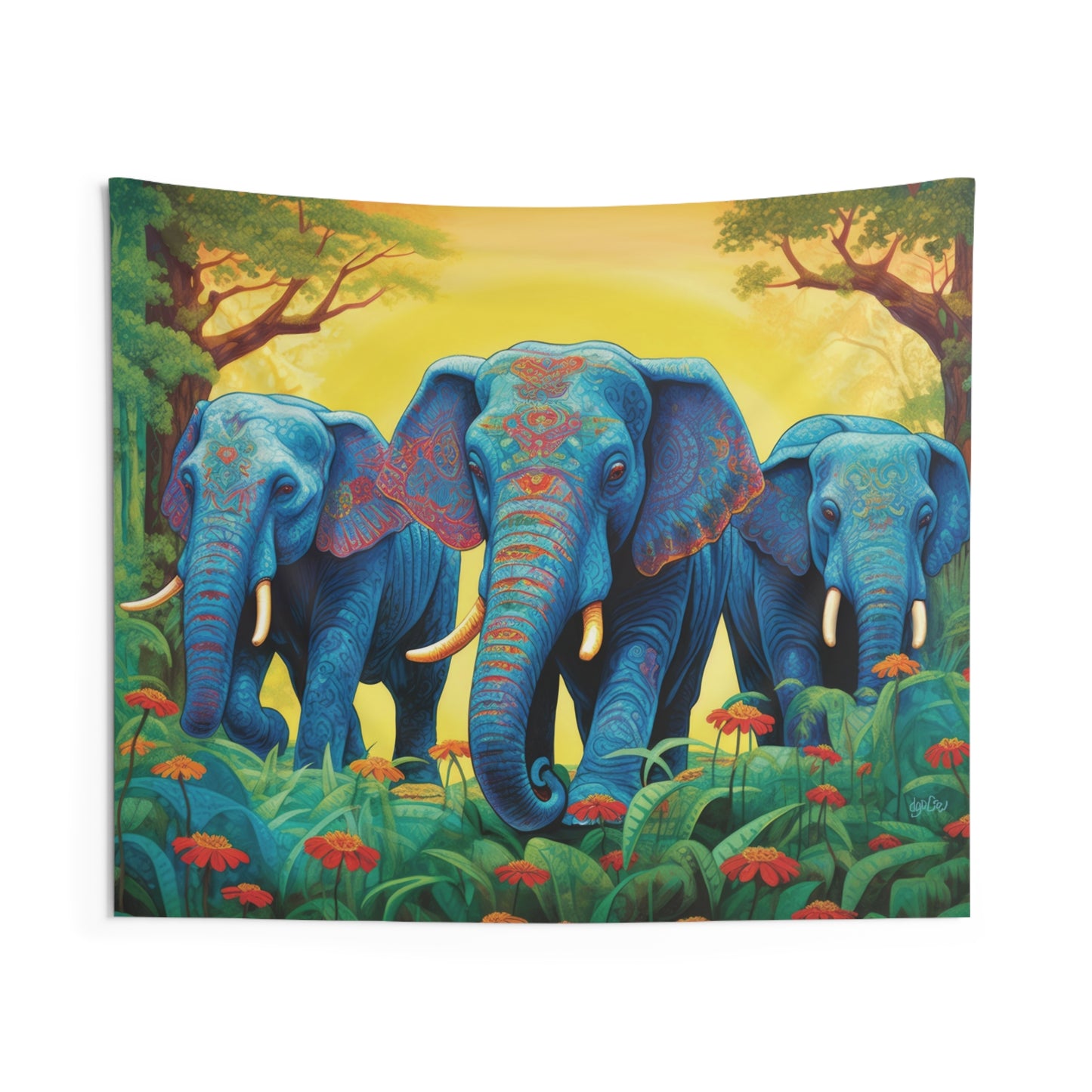 ELEPHANTS - JUNGLE BLUE - Wall Tapestry