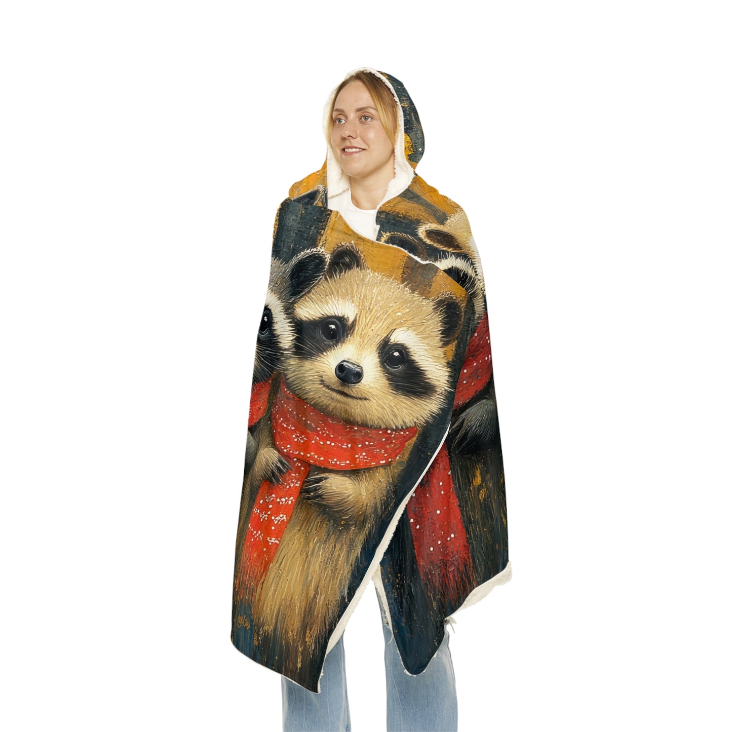 LITTLE WINTER RACOONS - Hooded Fleece Blanket
