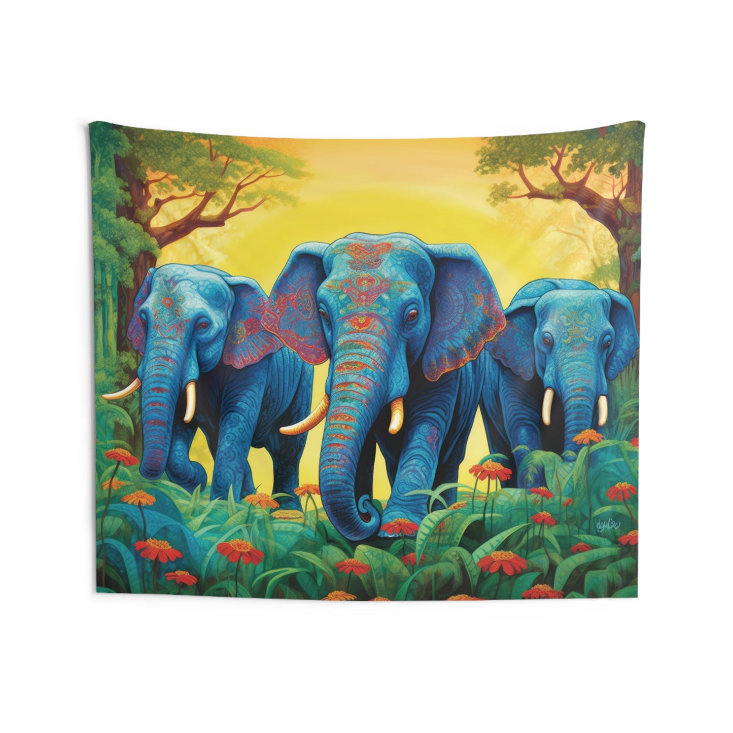 ELEPHANTS - JUNGLE BLUE - Wall Tapestry