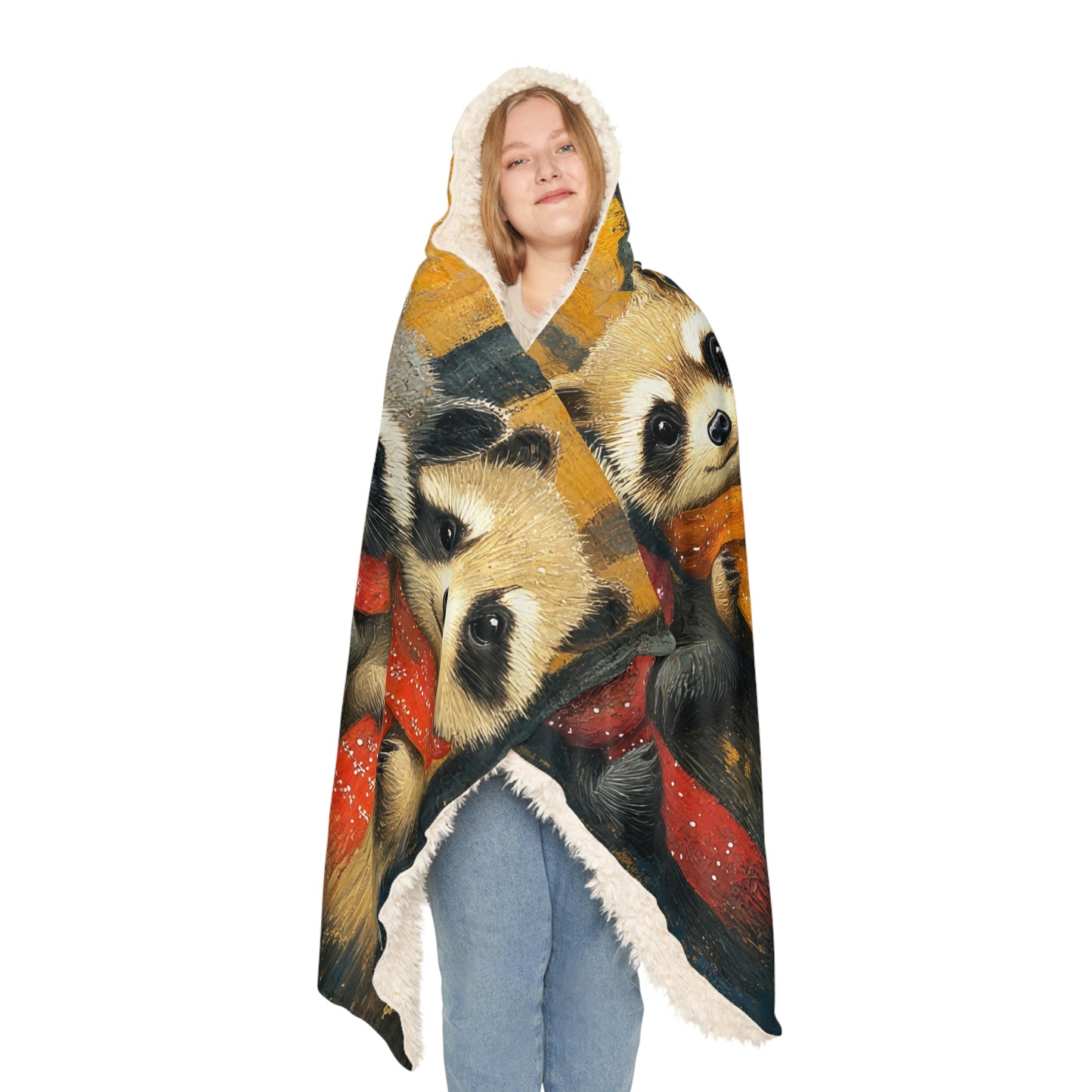 LITTLE WINTER RACOONS - Hooded Fleece Blanket