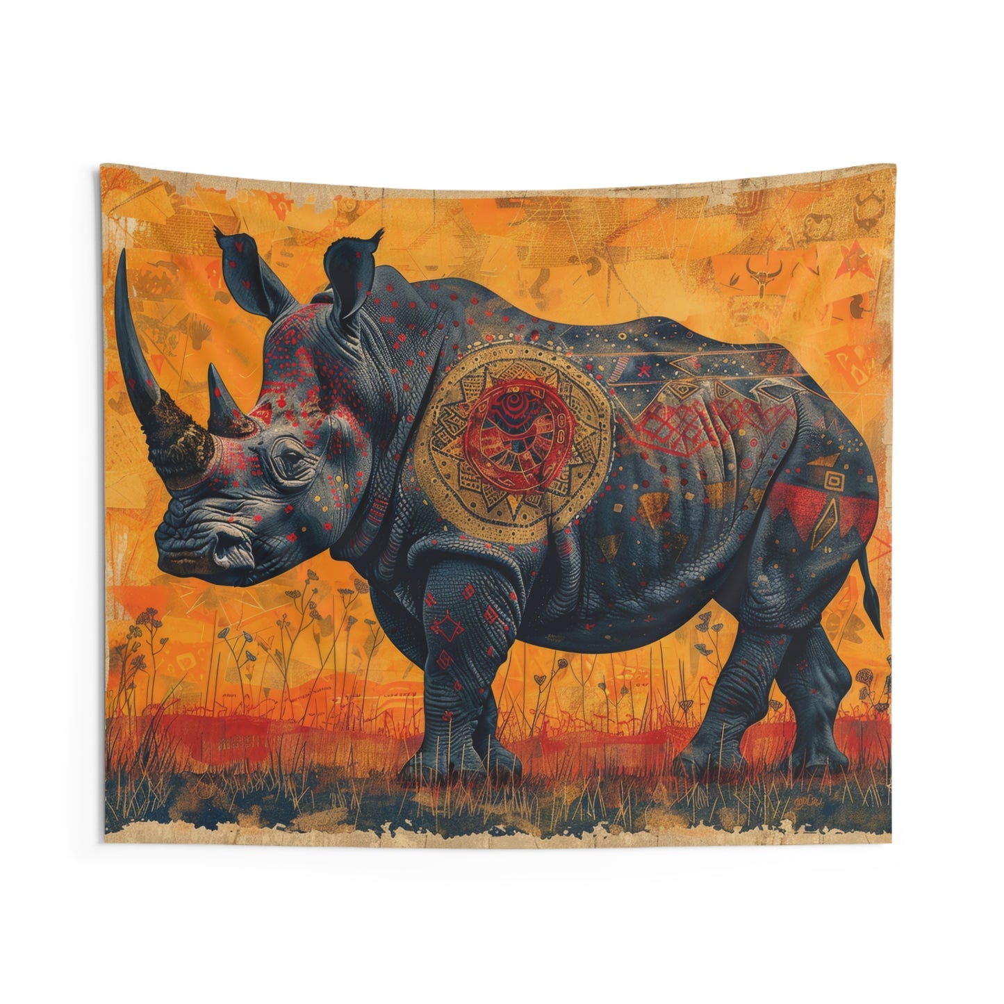 RHINO AFRICAN TRIBAL - Wall Tapestry