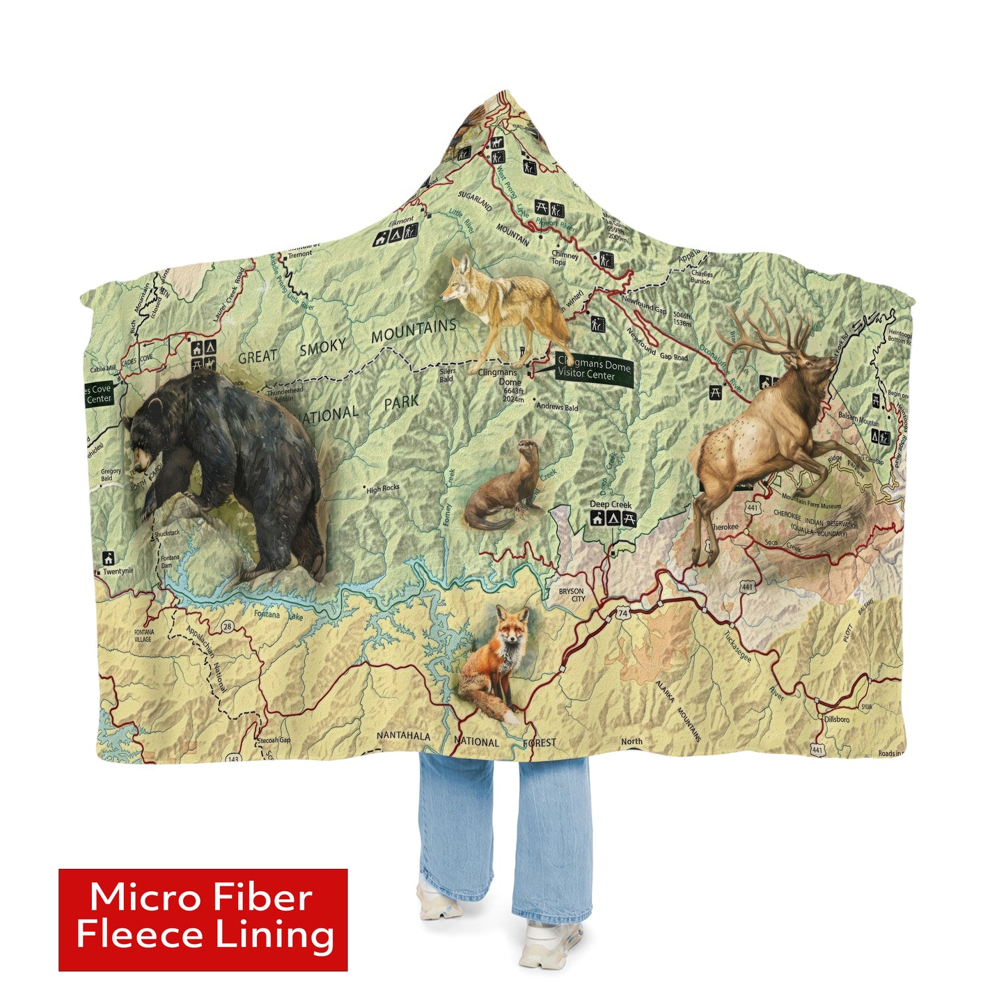 GREAT SMOKY MOUNTAINS NATIONAL PARK - Hooded Fleece Blanket