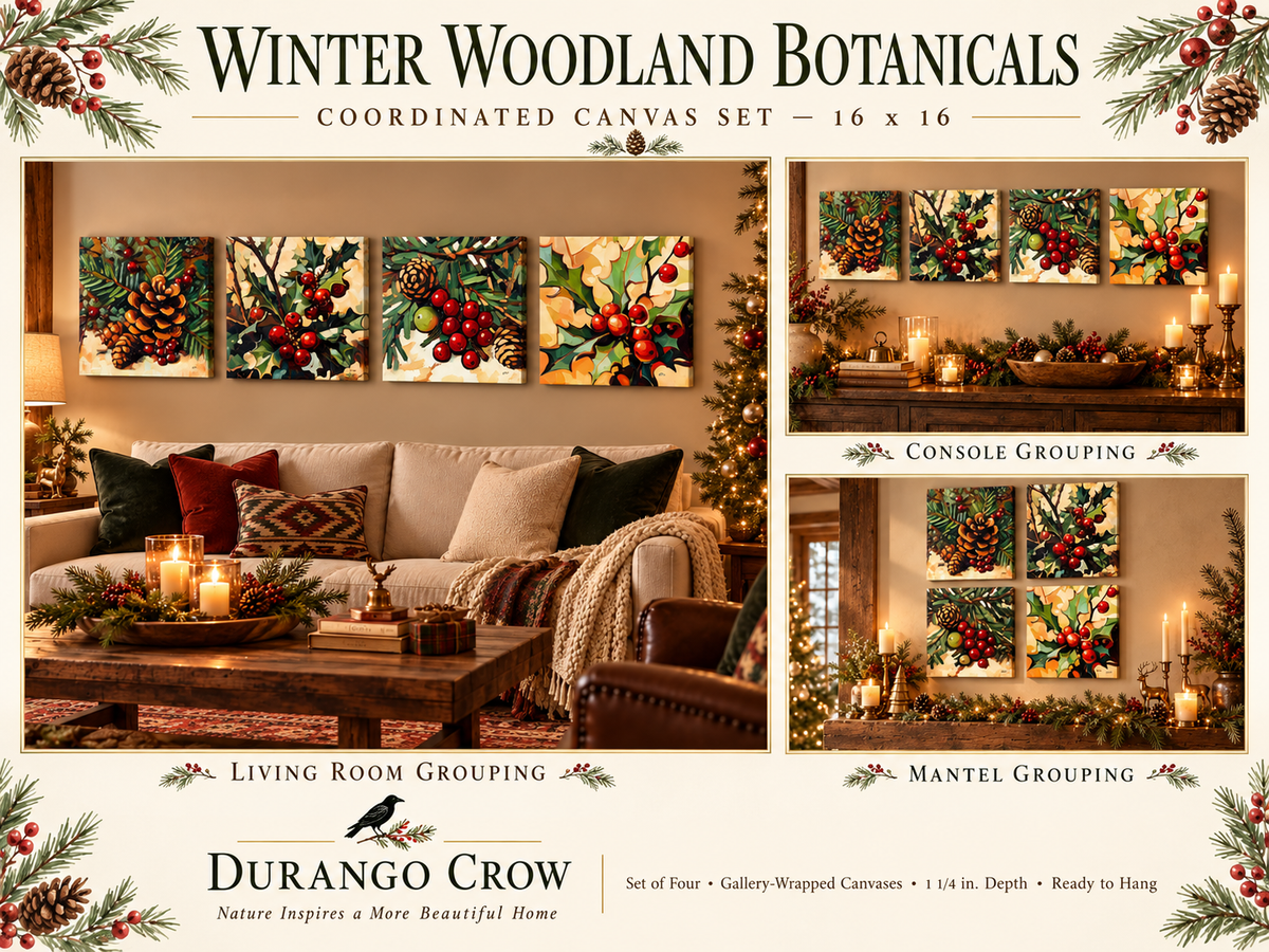 Winter Woodland Botanicals — 16×16 Canvas Set of Four