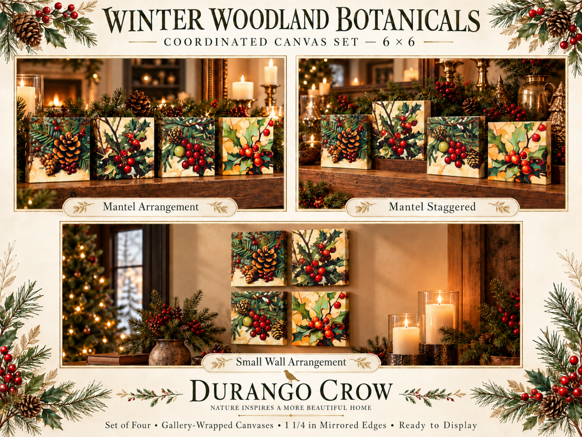 Winter Woodland Botanicals — 6×6 Canvas Set of Four