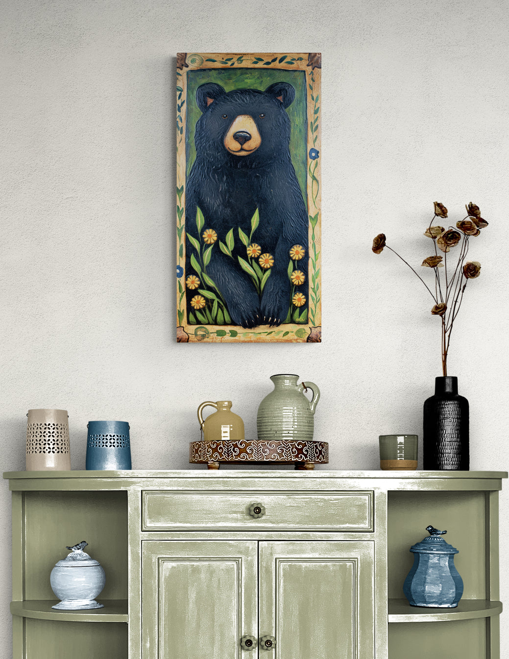 BLACK BEAR WITH DAISIES
