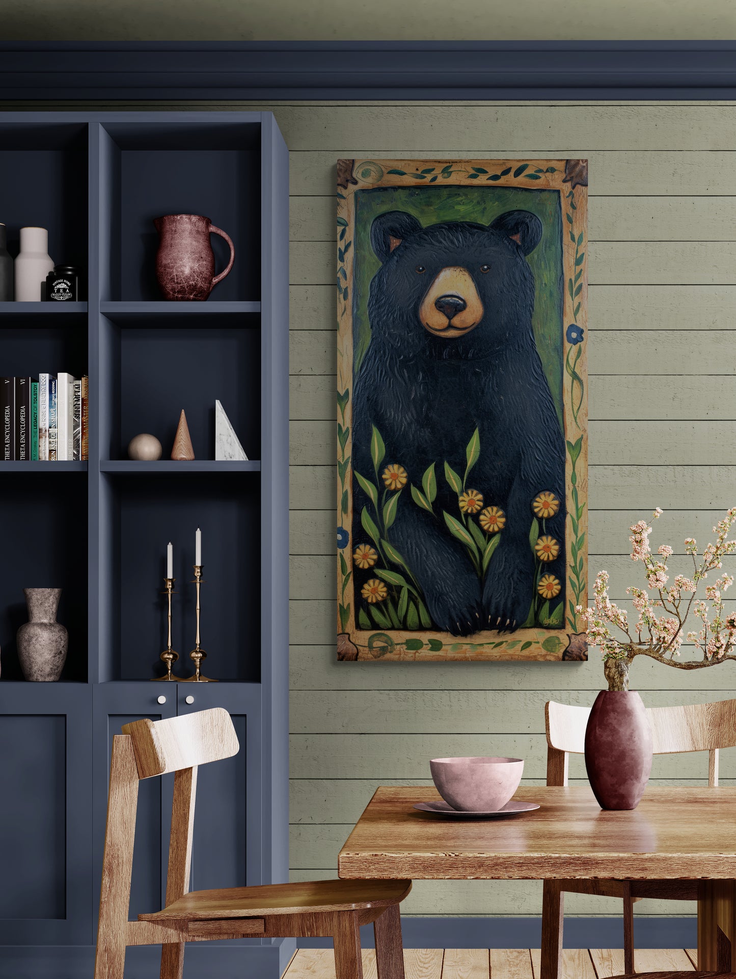 BLACK BEAR WITH DAISIES