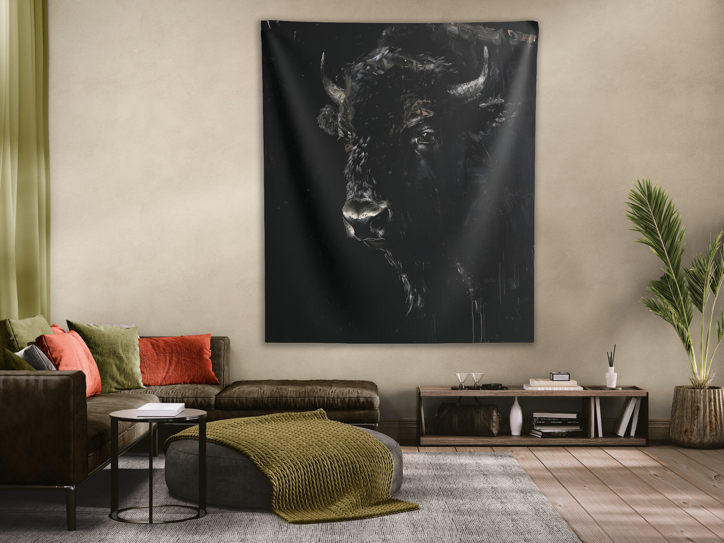 BROODING BISON - Wall Tapestry