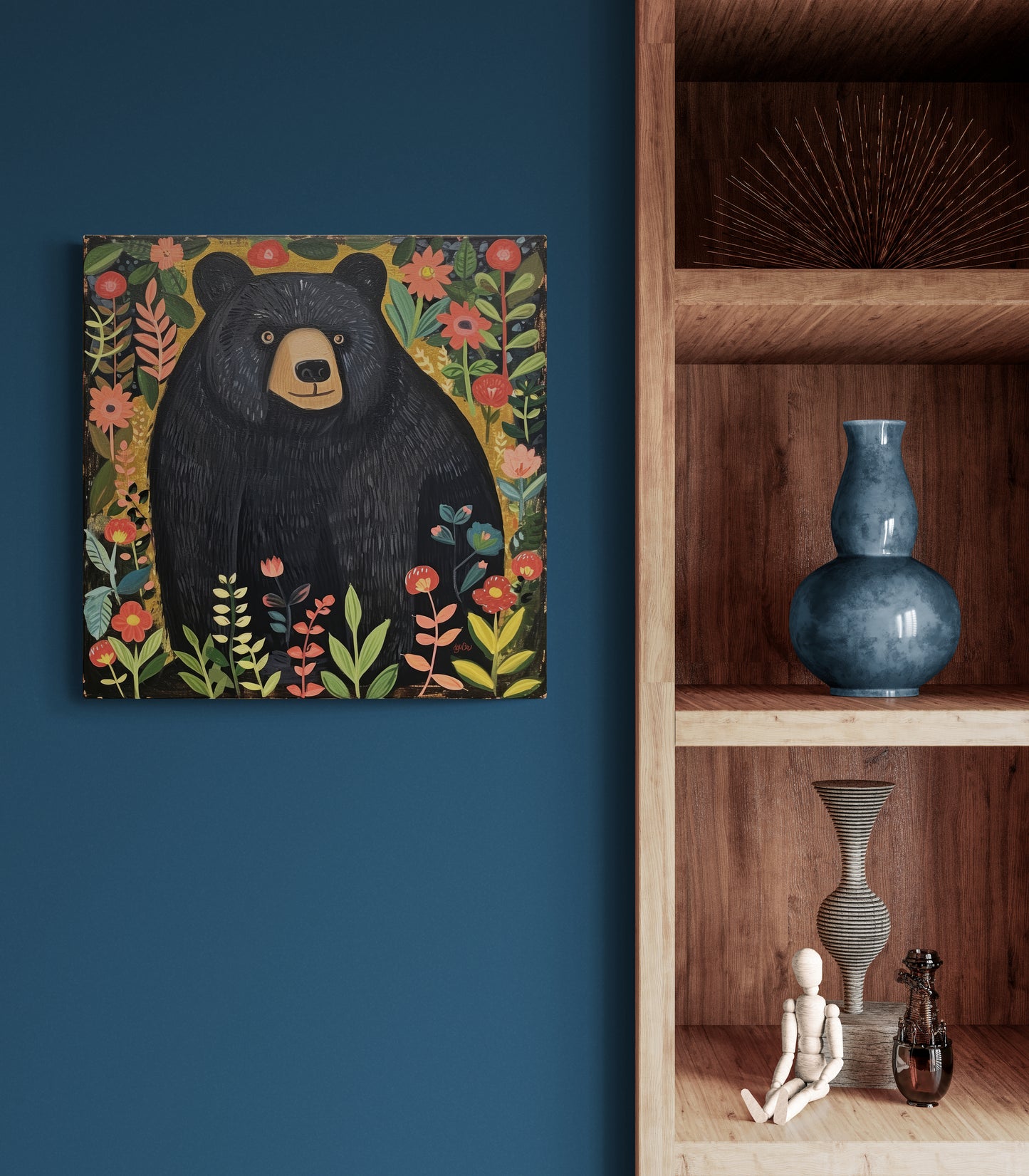 BLACK BEAR AND WILDFLOWERS