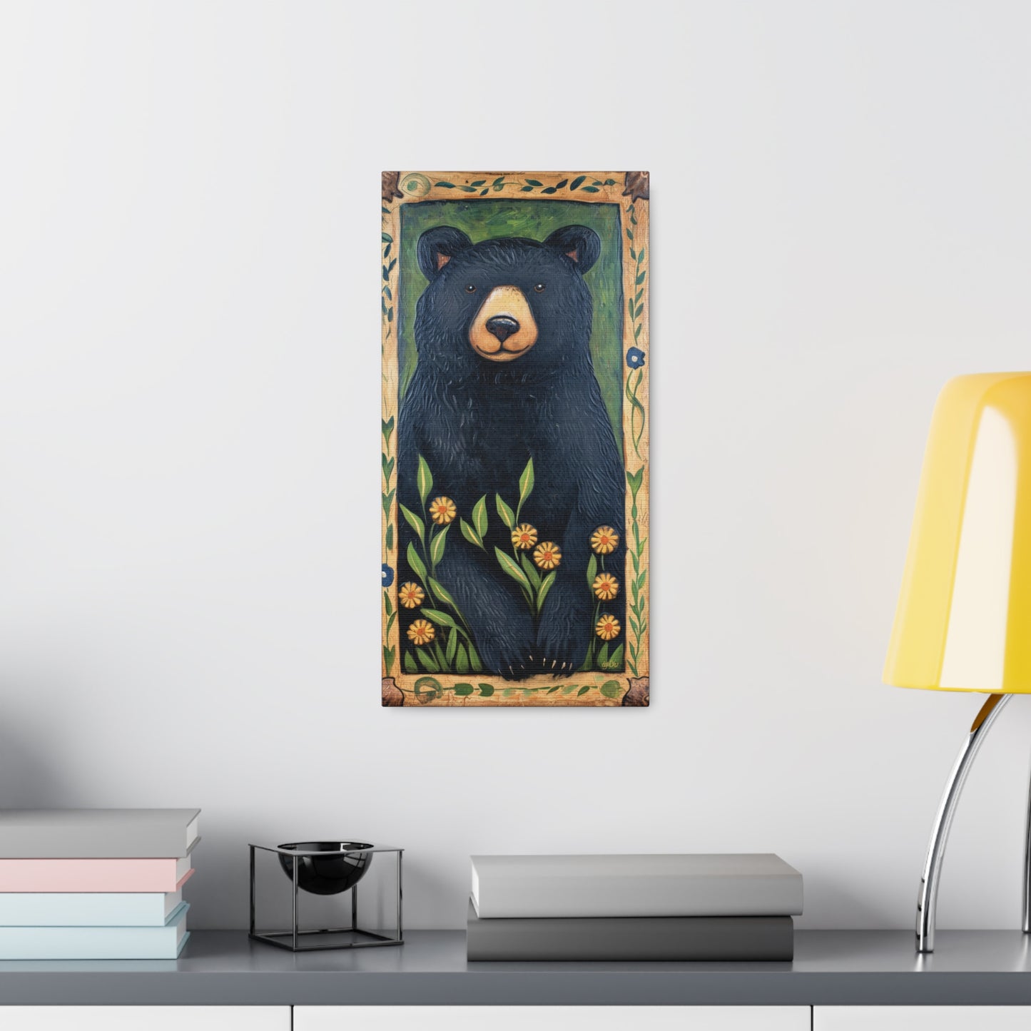 BLACK BEAR WITH DAISIES