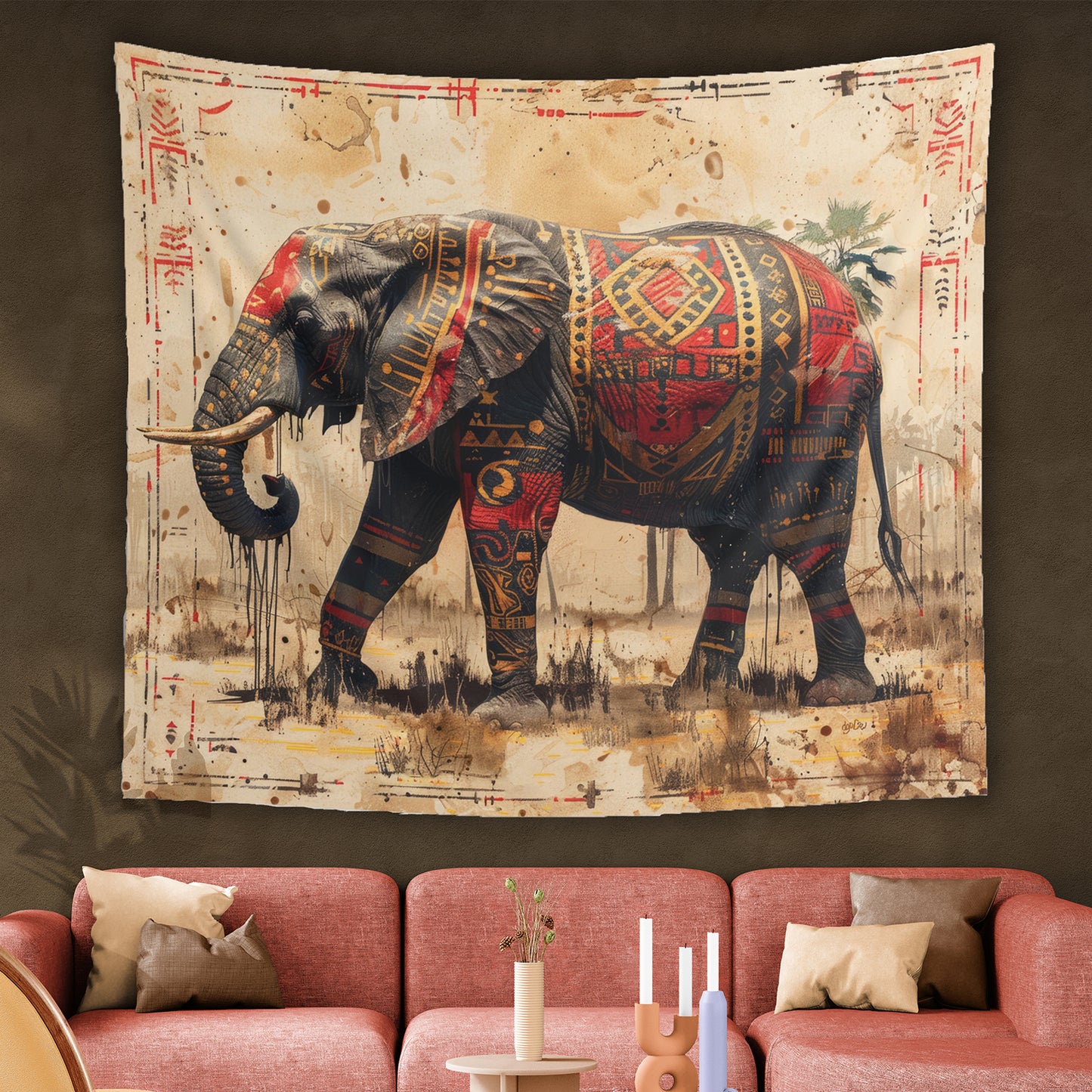 ELEPHANT - AFRICAN TRIBAL - Wall Tapestry