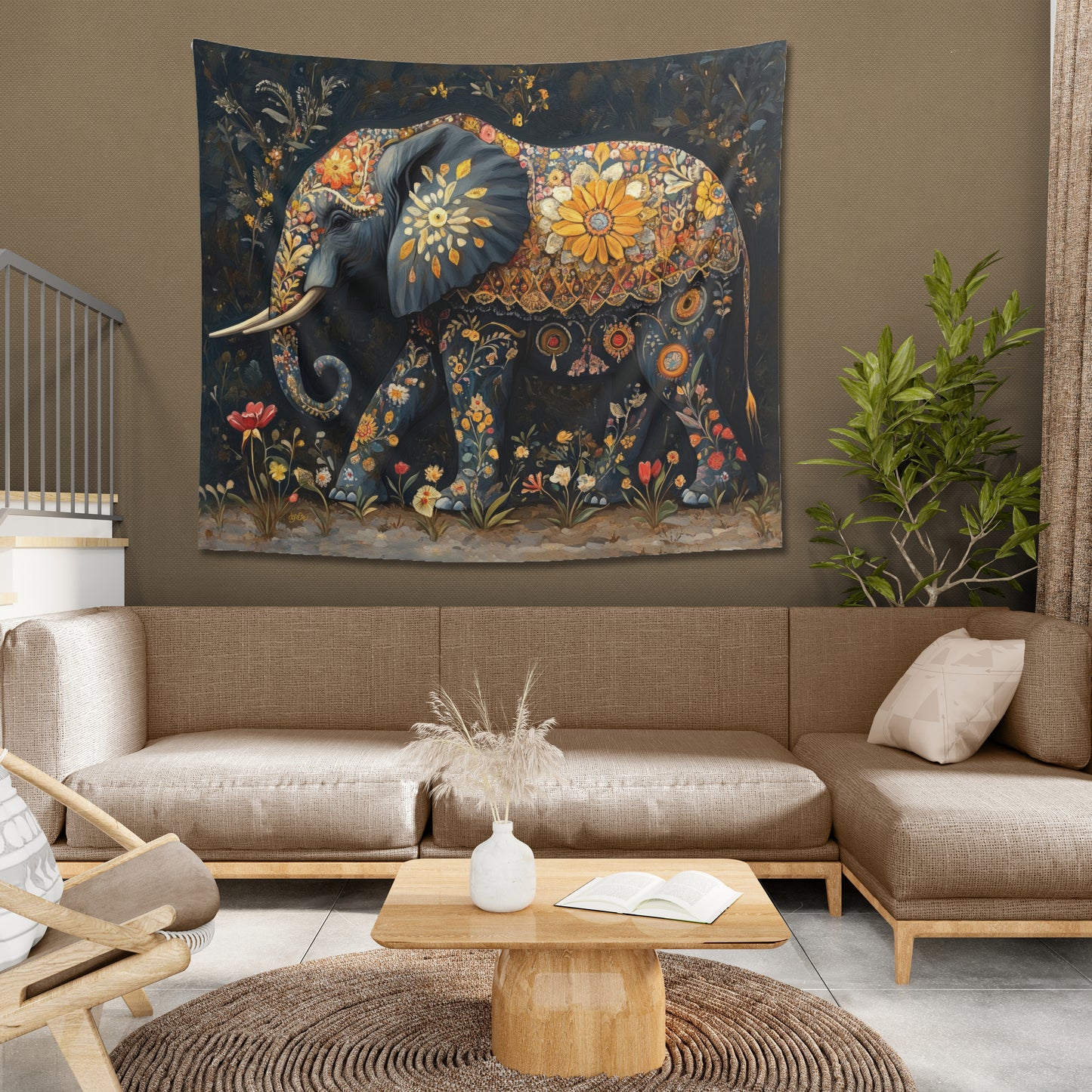 FLORAL ELEPHANT BOUNTY - Wall Tapestry