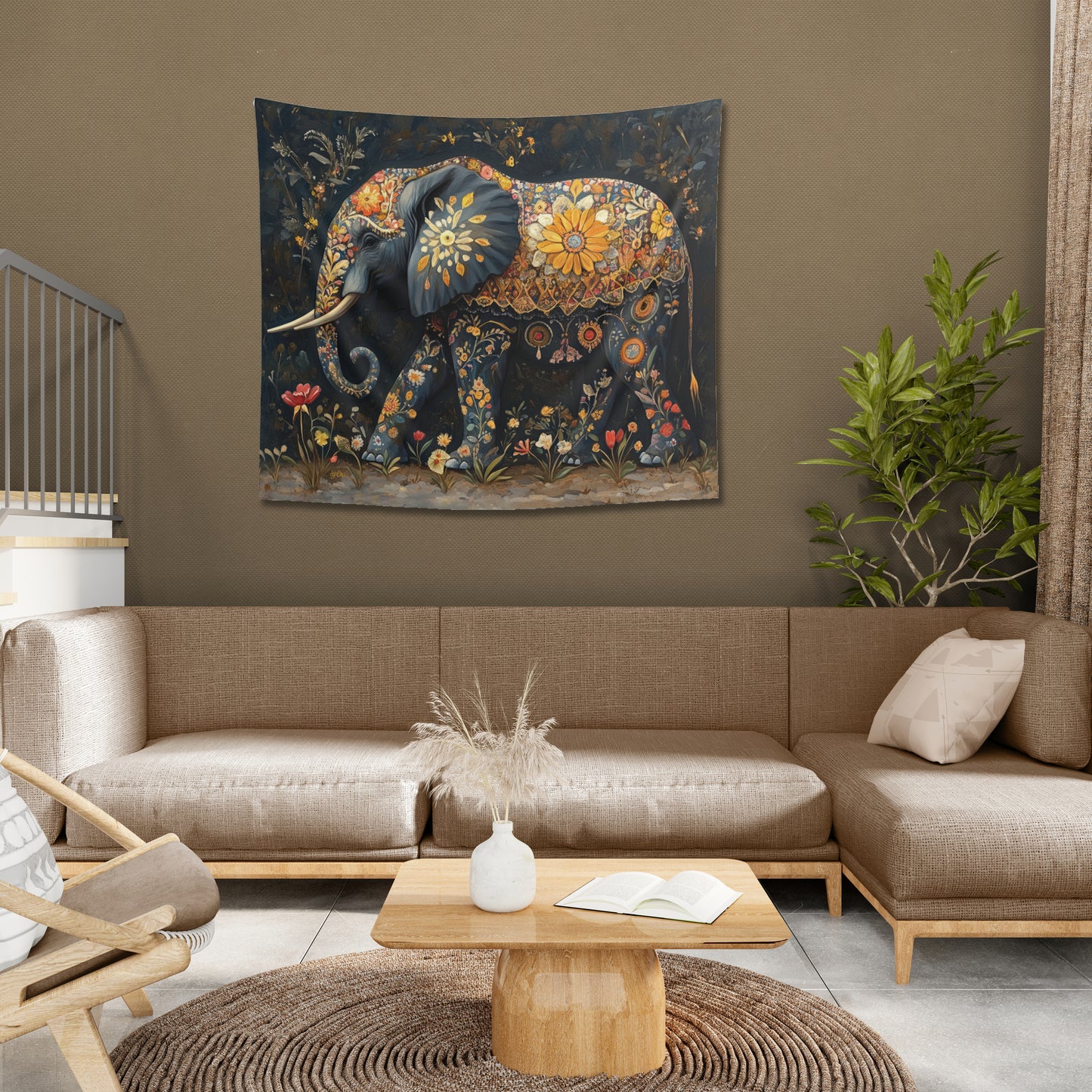 FLORAL ELEPHANT BOUNTY - Wall Tapestry
