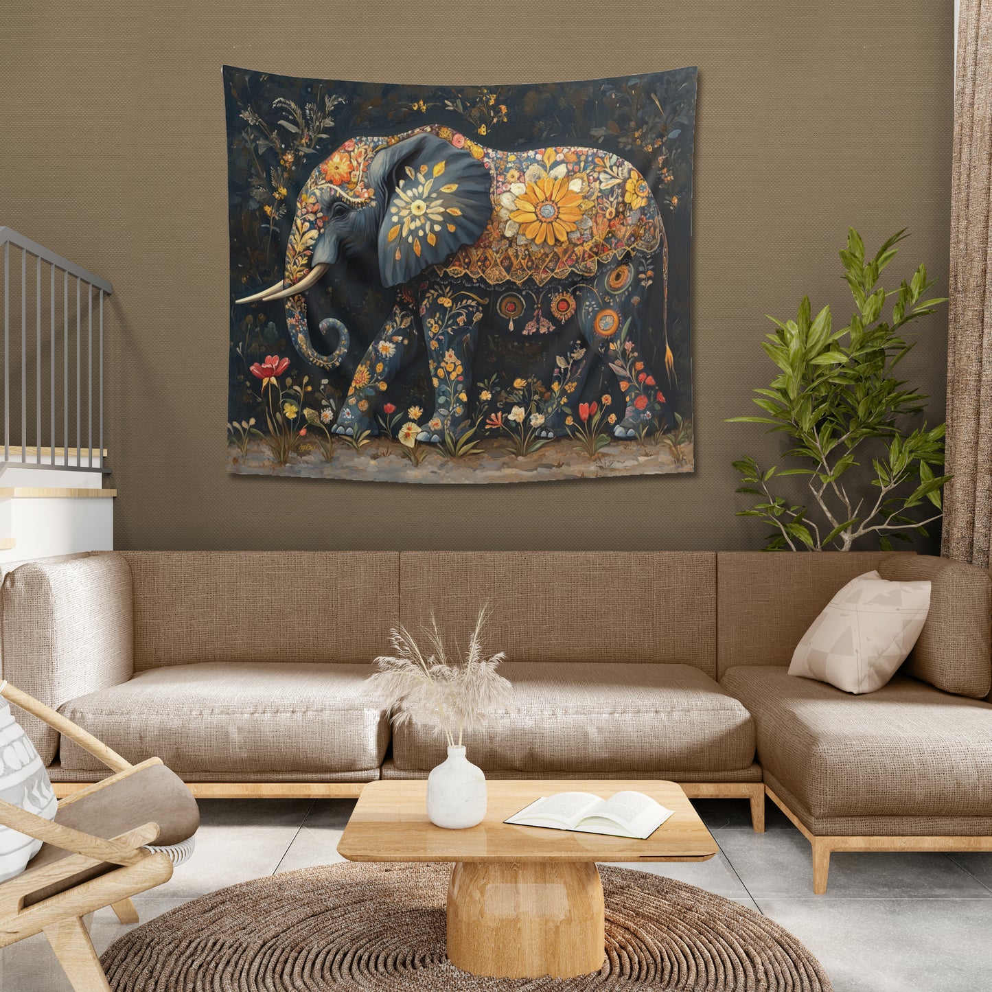 FLORAL ELEPHANT BOUNTY - Wall Tapestry