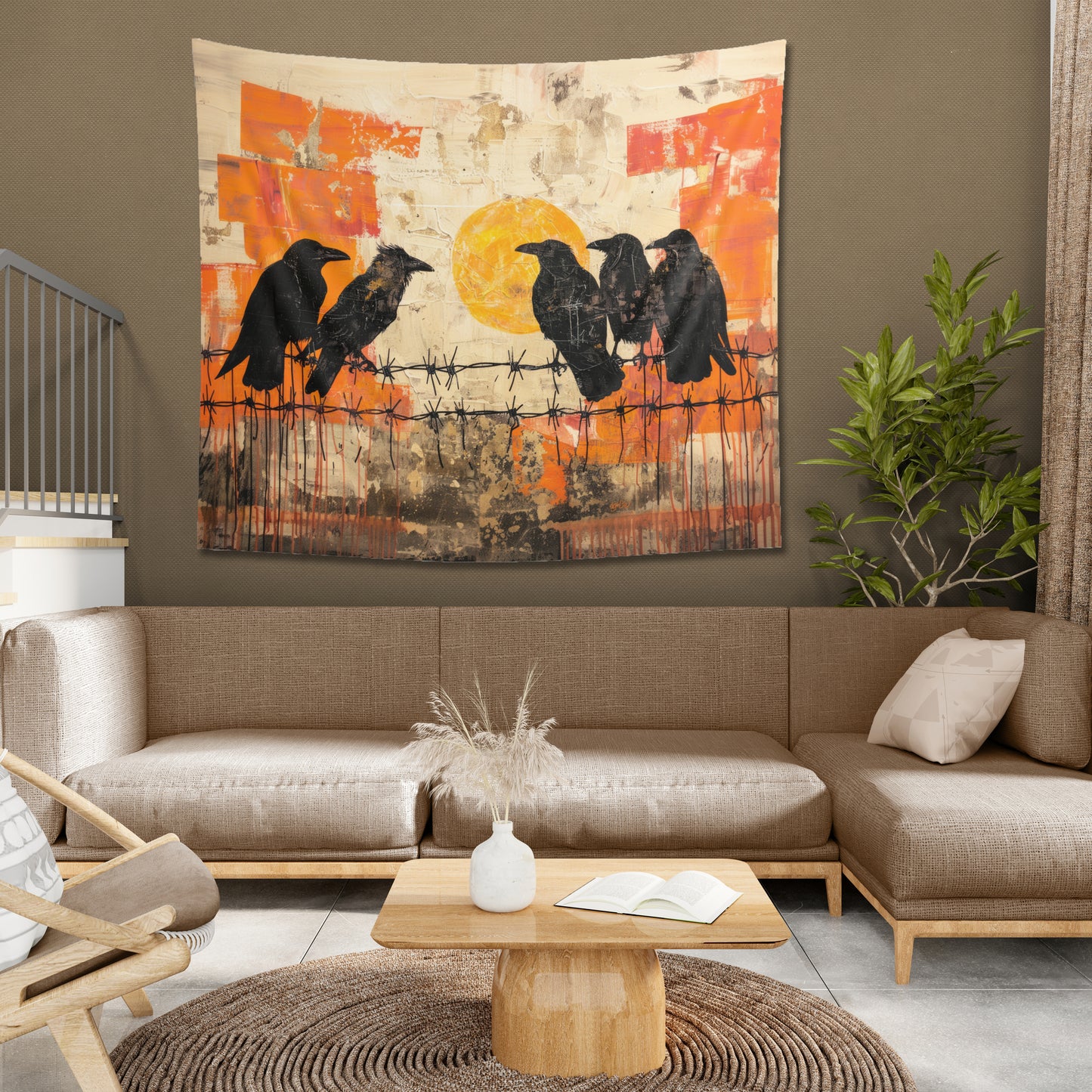 RAVENS ON A WIRE - Wall Tapestry