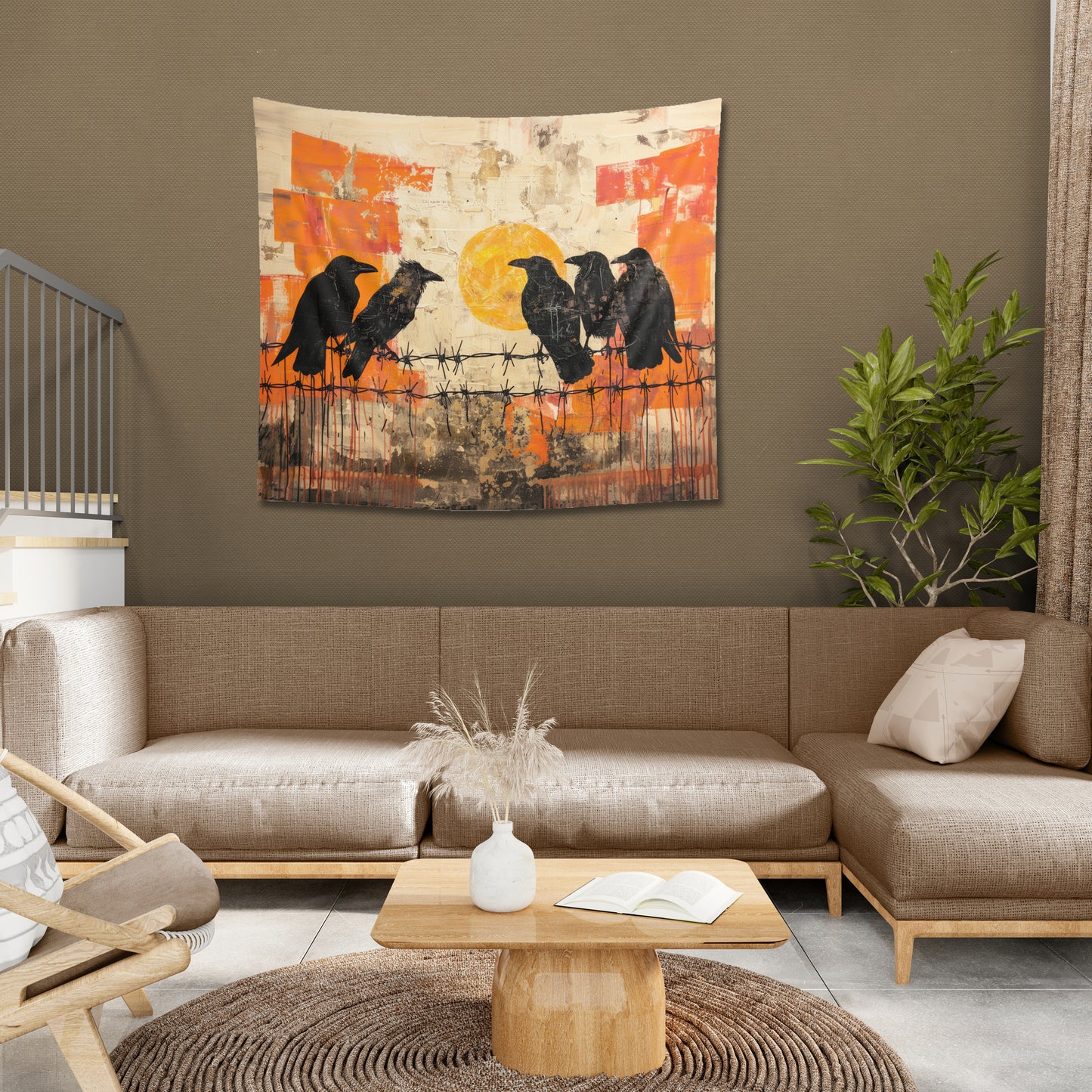 RAVENS ON A WIRE - Wall Tapestry