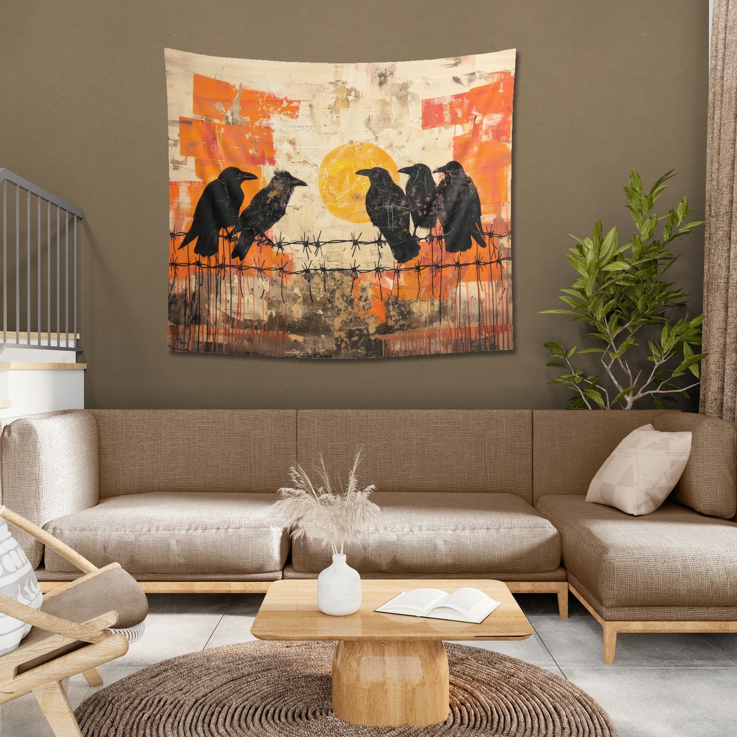 RAVENS ON A WIRE - Wall Tapestry