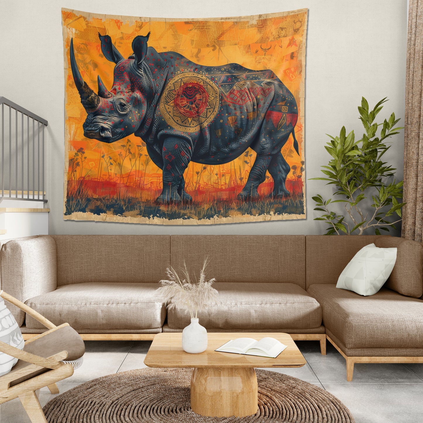 RHINO AFRICAN TRIBAL - Wall Tapestry