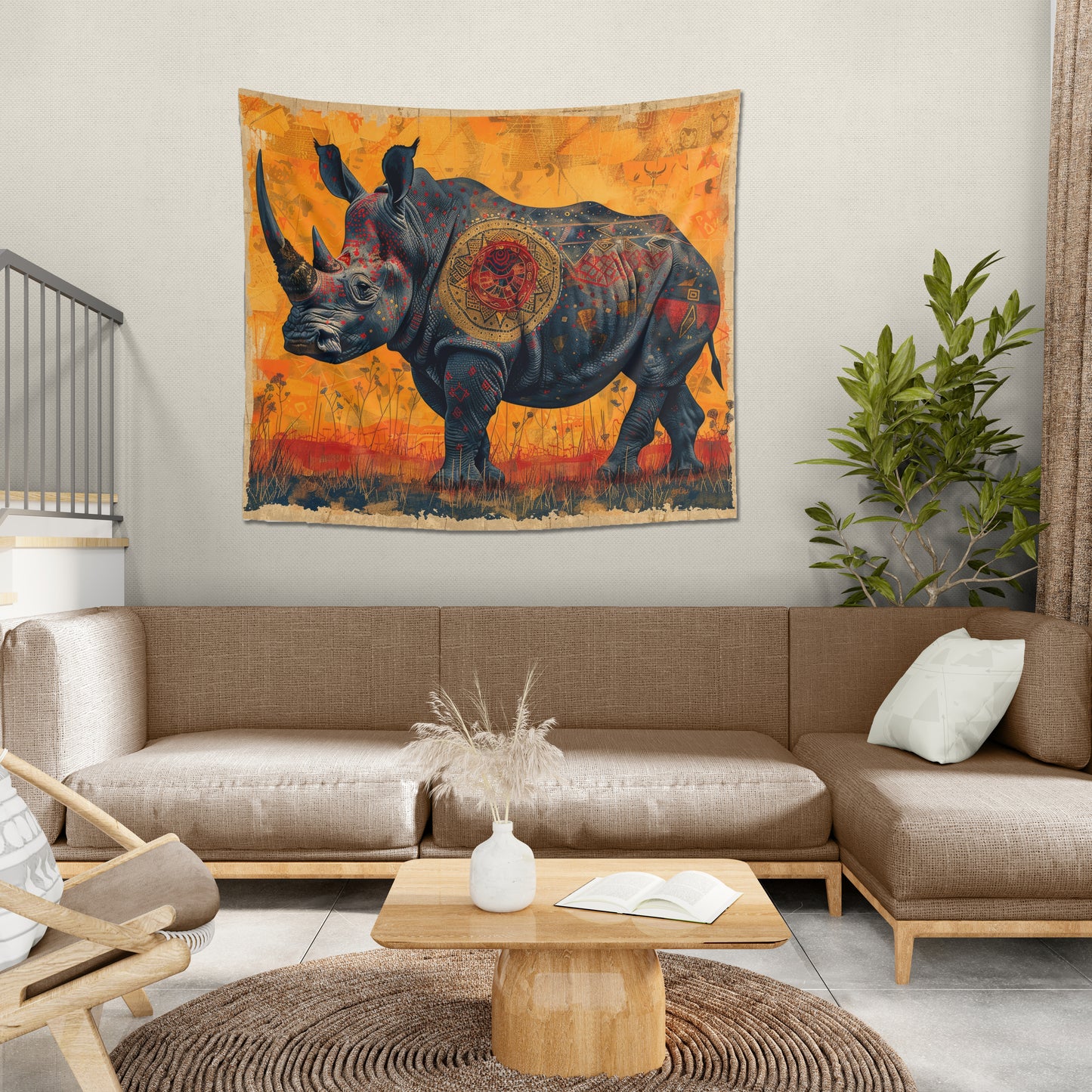 RHINO AFRICAN TRIBAL - Wall Tapestry