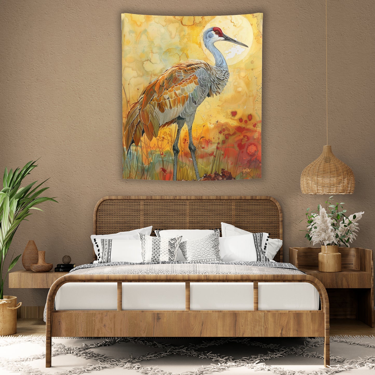 SANDHILL CRANE GLOWING - Wall Tapestry