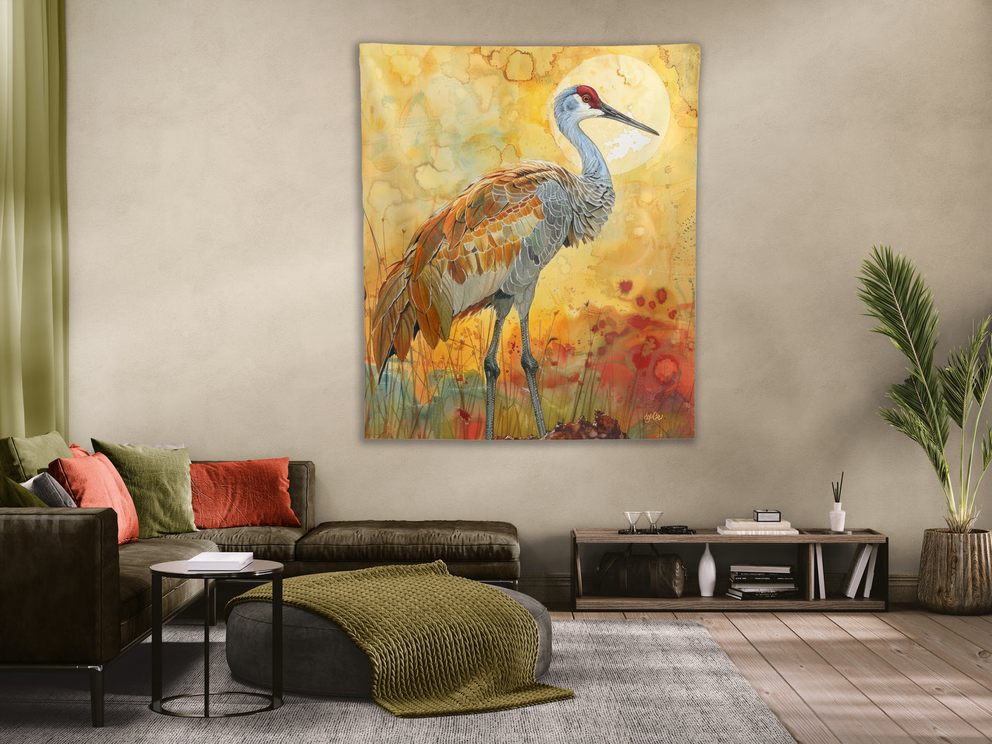 SANDHILL CRANE GLOWING - Wall Tapestry
