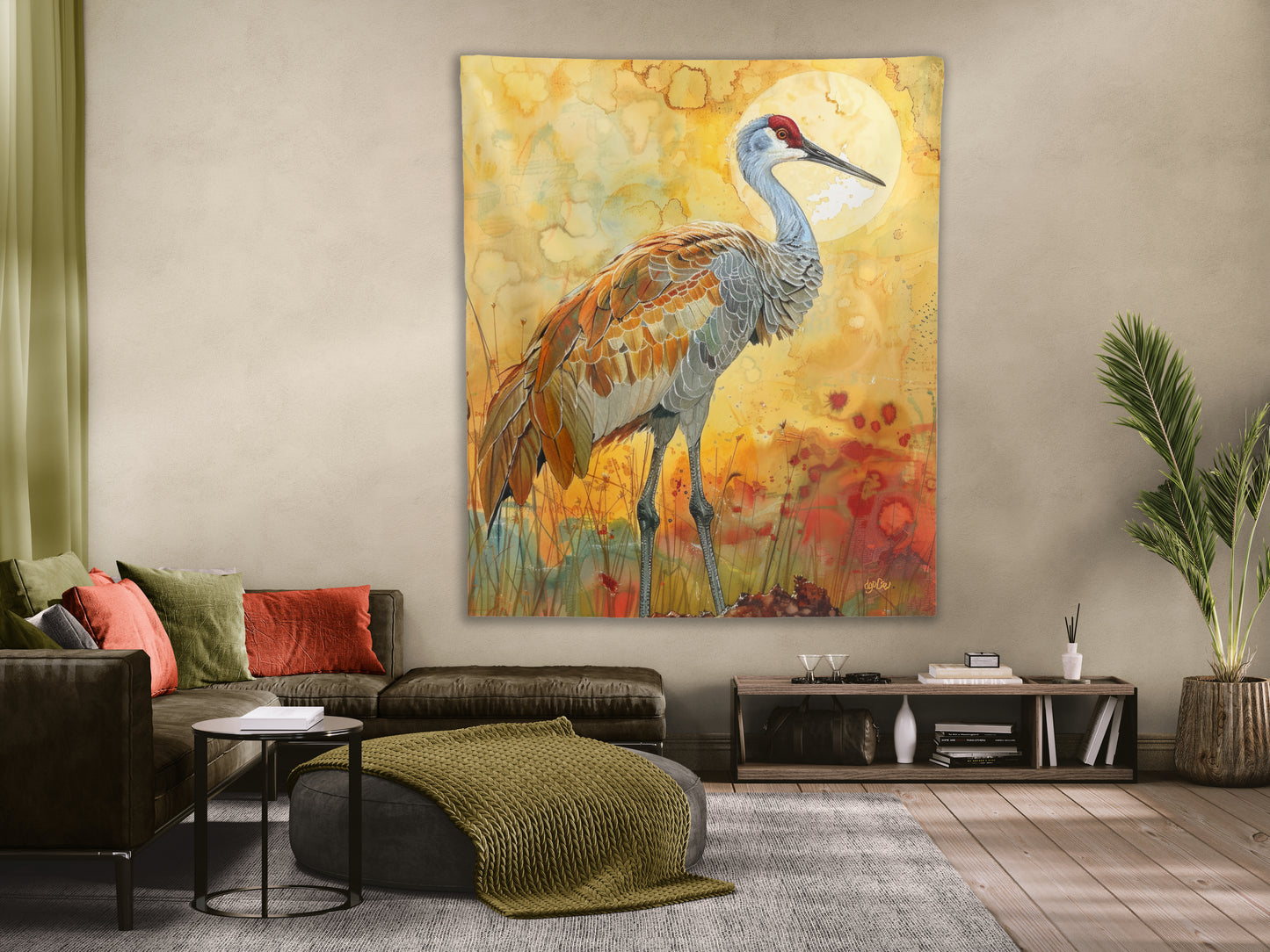 SANDHILL CRANE GLOWING - Wall Tapestry