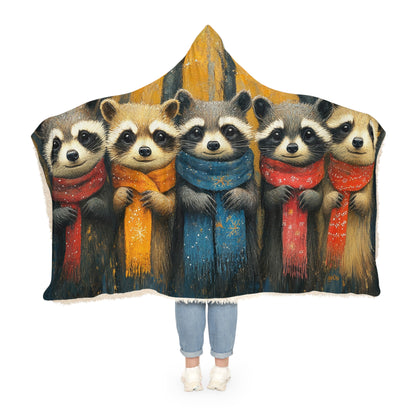 LITTLE WINTER RACOONS - Hooded Fleece Blanket