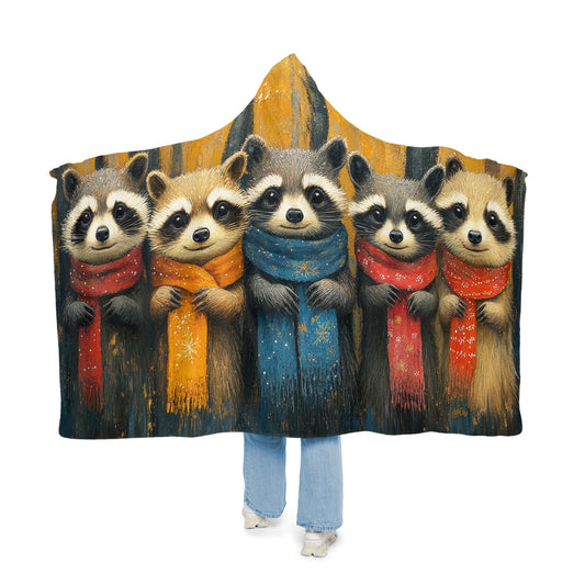 LITTLE WINTER RACOONS - Hooded Fleece Blanket