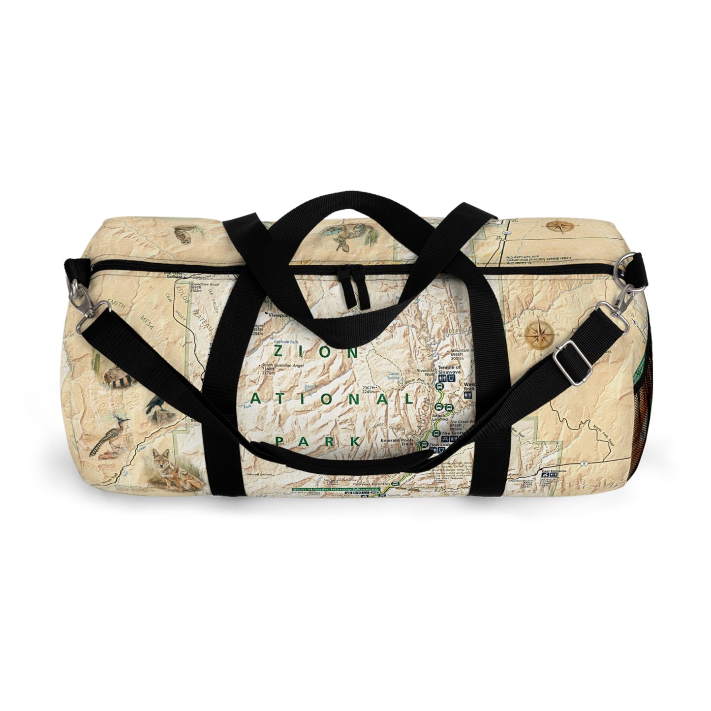 ZION NATIONAL PARK Duffle Bag - Vintage Map with Wildlife
