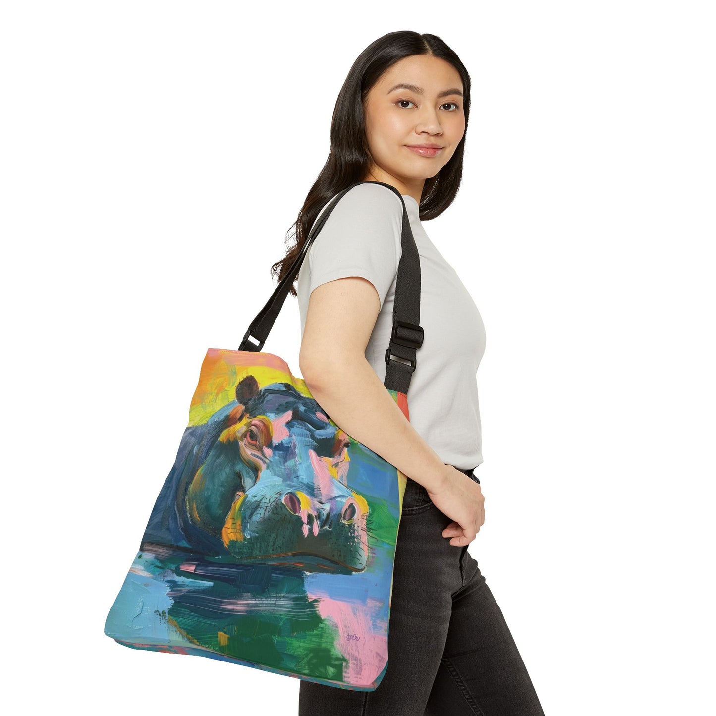 COLORFUL HIPPOs  - Adjustable Tote Bag