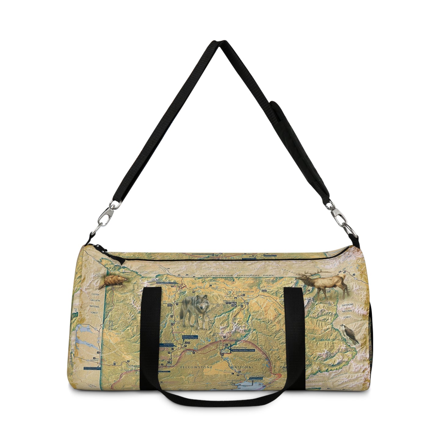 Yellowstone National Park Duffle Bag  - Vintage Map with Wildlife