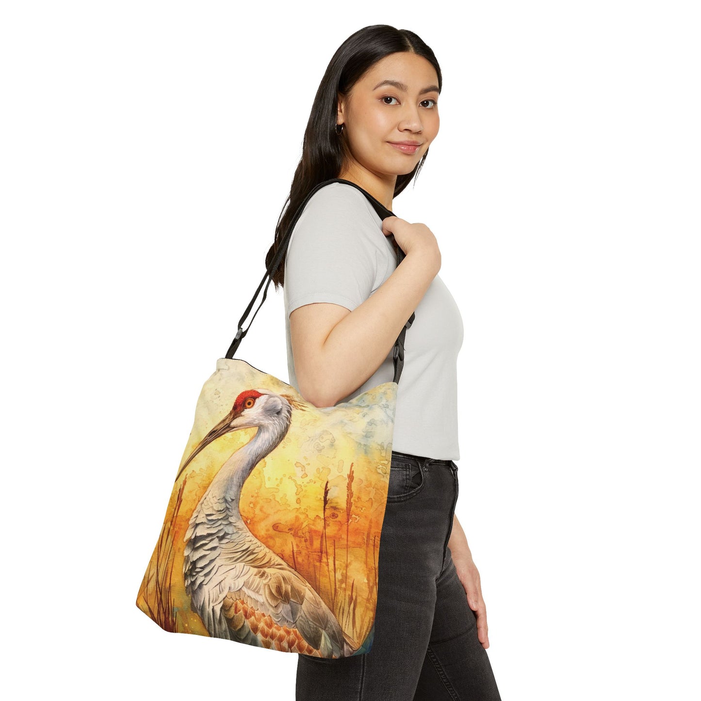 WATERCOLOR CRANE – Adjustable Tote Bag