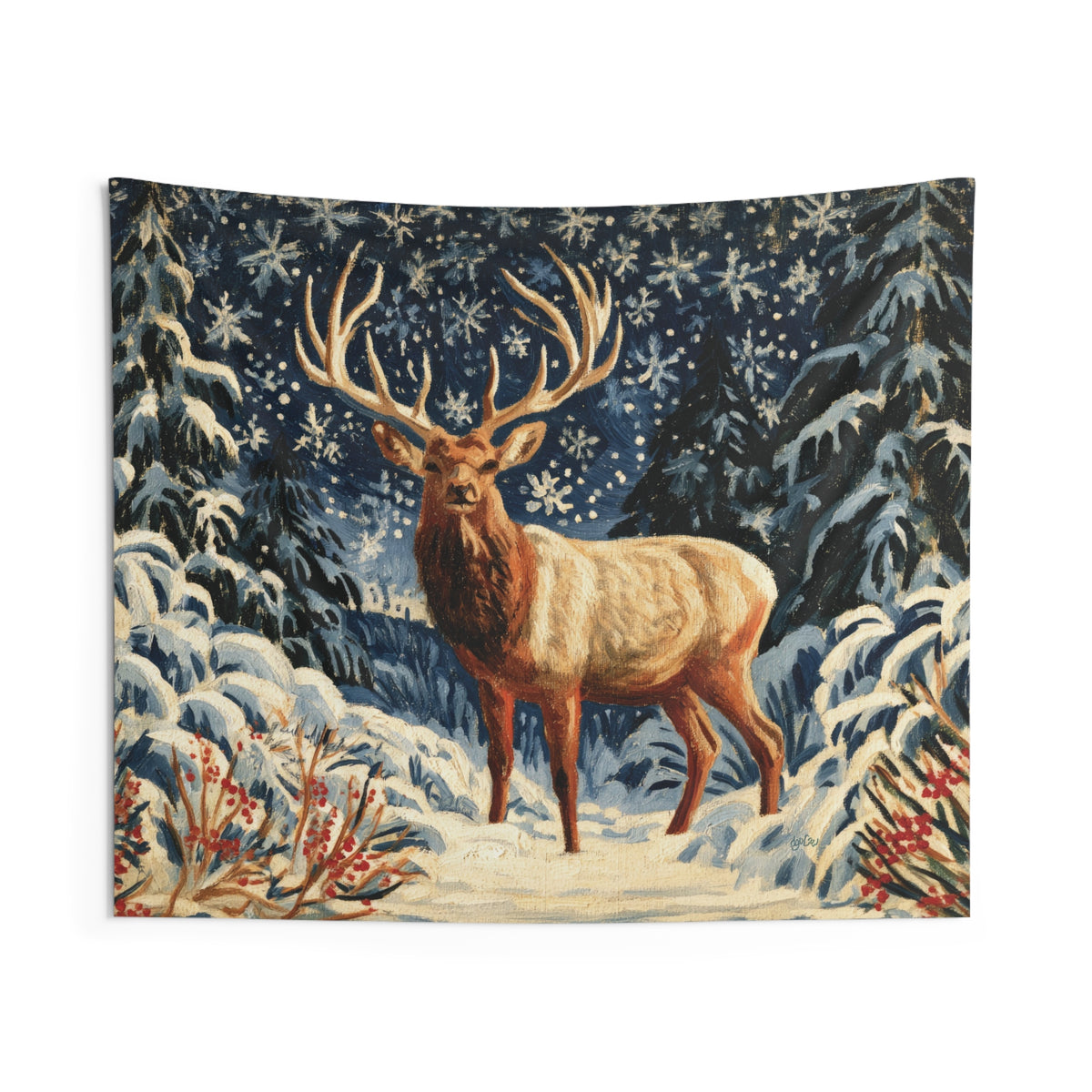 ELK WITH SNOWFLAKES - Wall Tapestry