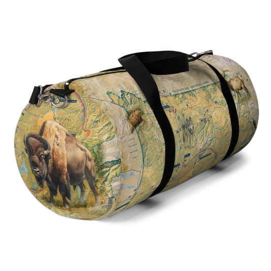 YELLOWSTONE NATIONAL PARK Duffel Bag  - Vintage Map with Wildlife