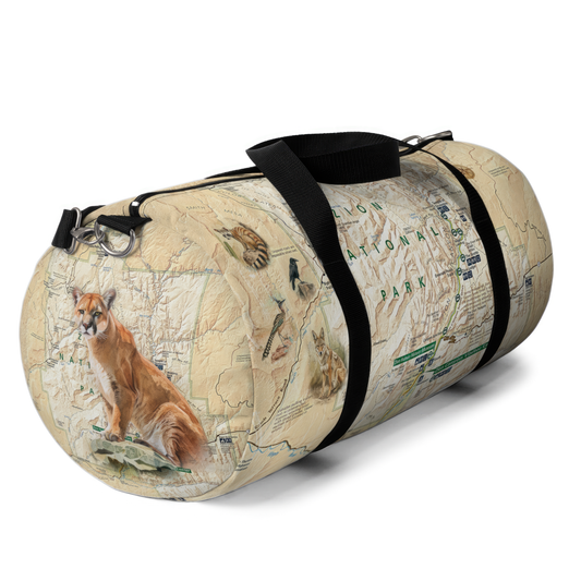 ZION NATIONAL PARK Duffel Bag - Vintage Map with Wildlife