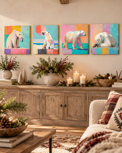 PASTEL POLAR BEARS — 16×16 CANVAS SET OF FOUR