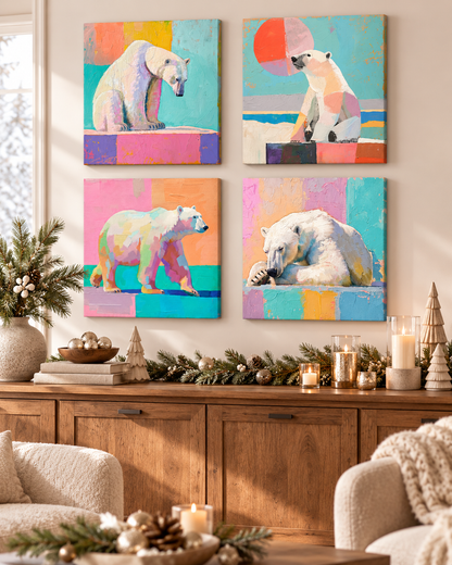 PASTEL POLAR BEARS — 16×16 CANVAS SET OF FOUR