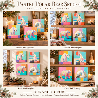 PASTEL POLAR BEARS — 6×6 CANVAS SET OF FOUR