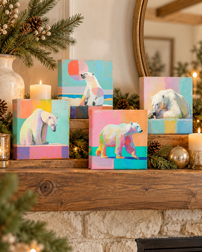 PASTEL POLAR BEARS — 6×6 CANVAS SET OF FOUR