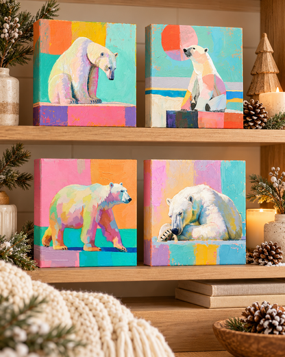 PASTEL POLAR BEARS — 6×6 CANVAS SET OF FOUR