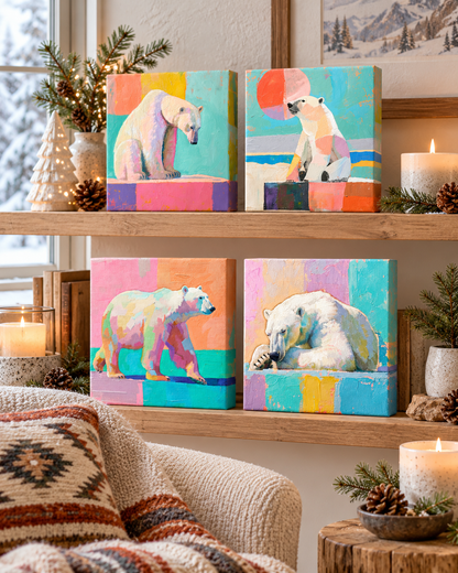 PASTEL POLAR BEARS — 6×6 CANVAS SET OF FOUR