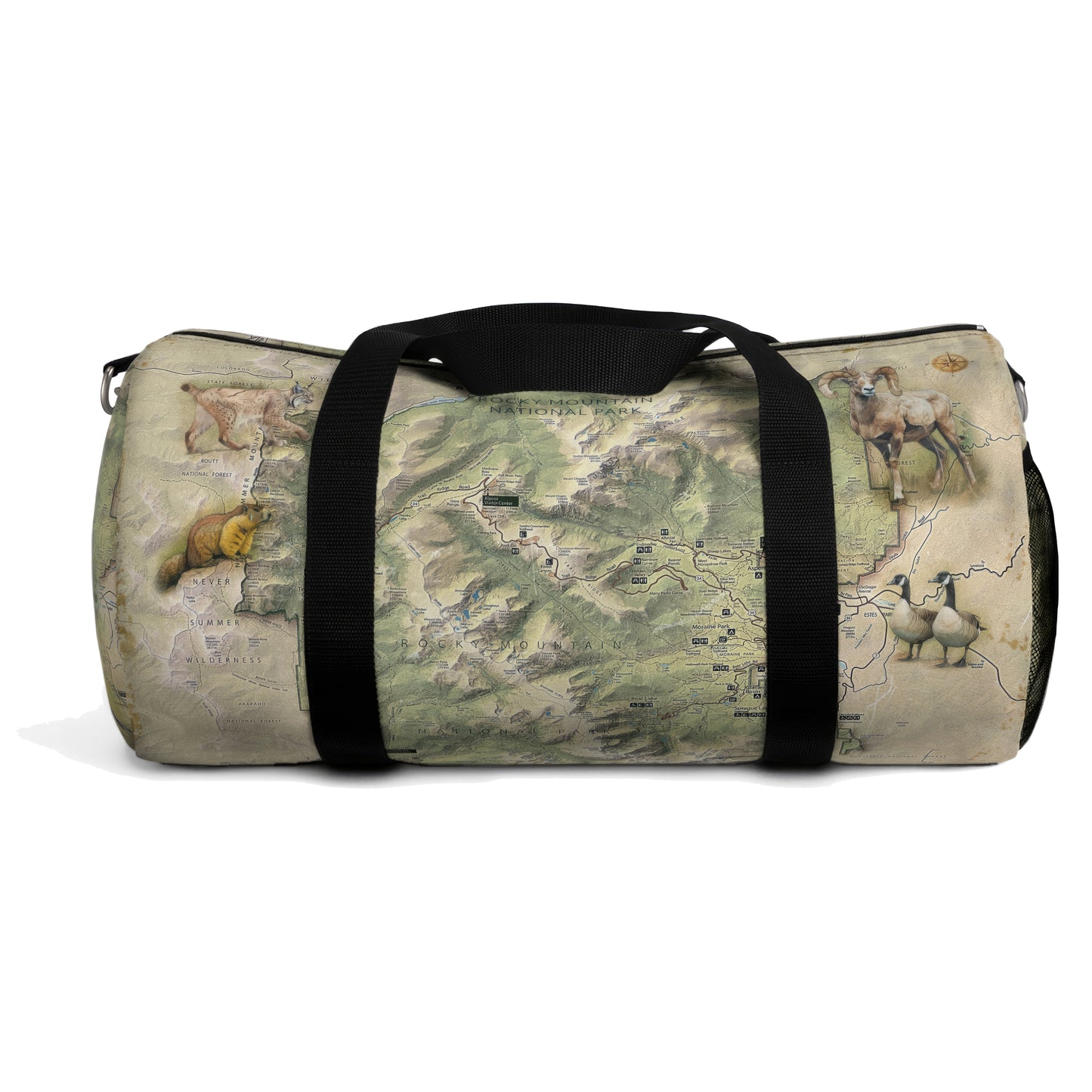 ROCKY MOUNTAIN NATIONAL PARK Duffel Bag - Vintage Map with Wildlife