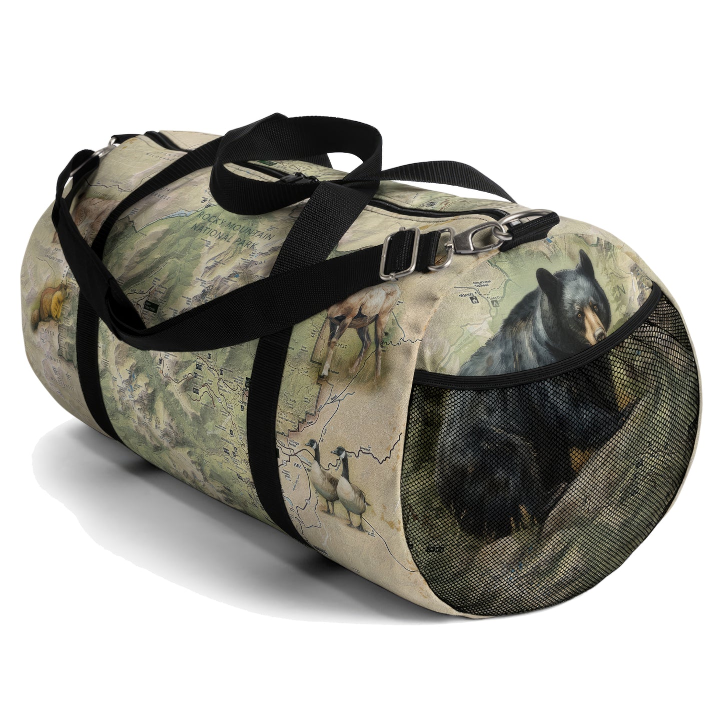 ROCKY MOUNTAIN NATIONAL PARK Duffel Bag - Vintage Map with Wildlife