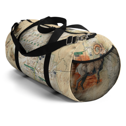 ZION NATIONAL PARK Duffle Bag - Vintage Map with Wildlife