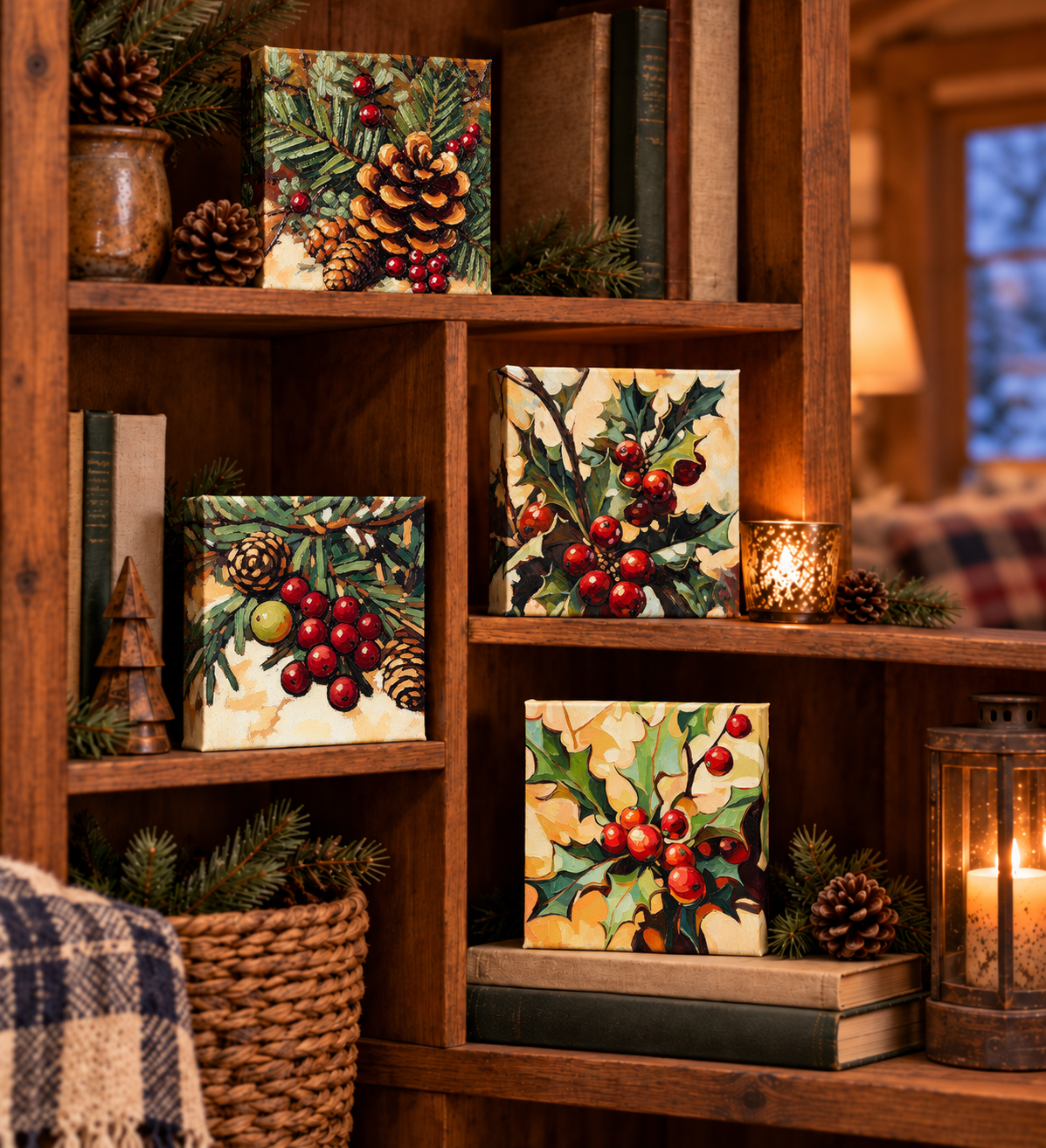 Winter Woodland Botanicals — 6×6 Canvas Set of Four